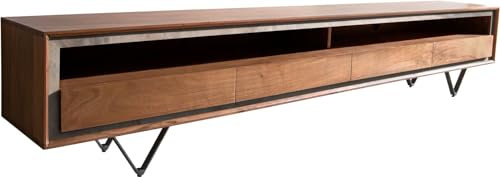 DELIFE TV-Board Stonegrace Akazie Braun Steinfurnier 240 cm 4 Schübe 1 Fach V-Fuß Schwarz