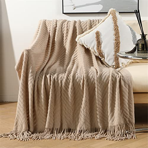 Hayisugal Kuscheldecke Flauschig Super Weiche Boho Decke Flauschig Wolldecke Wendedecke als Sofadecke Fleecedecke Tagesdecke Couchdecke, Khaki, 130 x 150cm