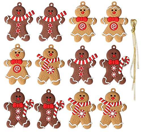 Weihnachtsbaumschmuck, 12 Stück Weihnachtsbaum Dekoration, Traditioneller Ingwer Mann Weihnachtsdeko Set，Weihnachtsbaum Anhänger für Weihnachtsbaum, Feiertag, Party Deko