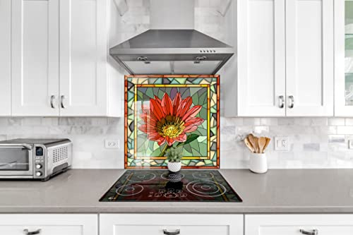 Myphotostation Spritzschutz aus gehärtetem Glas mit gebeizter Blume, 59,9 x 30,5 cm (B x H), Blumenspritzschutz für Küche, Dekor, Badezimmer, Wandschutz, Herd, Rückwand, Fliesen, Glas, Spritzschutz
