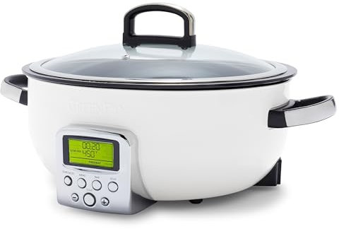 GreenPan Elite Essential Smart Electric 5.6L Skillet Pot, Easy Sear Saute Stir-Fry & Rice Cooker Presets, PFAS-Free Healthy Ceramic Non-Stick, Dishwasher Safe Parts, LED Display, Cloud Cream