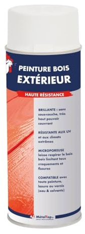 Metaltop - Peinture Bois Exterieur - Vert blanc - RAL 6019 - Bombe 400 ml - Finition brillante, haute résistance aux UV et intempéries, pose facile.