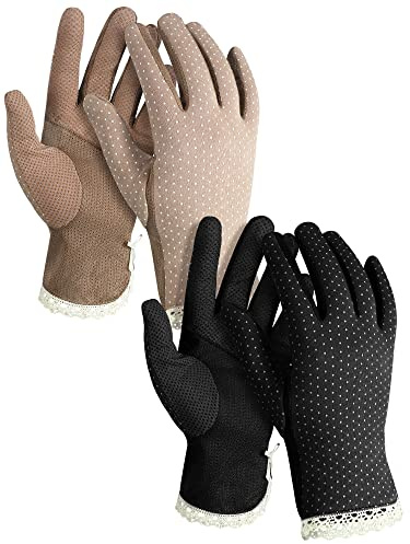 Geyoga 2 Paia Guanti di Protezione UV da Guida Estivi Guanti di Cotone Sottile e Traspirante Manopole di Protezione Solare per Donna Guanti da Escursionismo per Ciclismo all'Aperto, Caffè, Nero