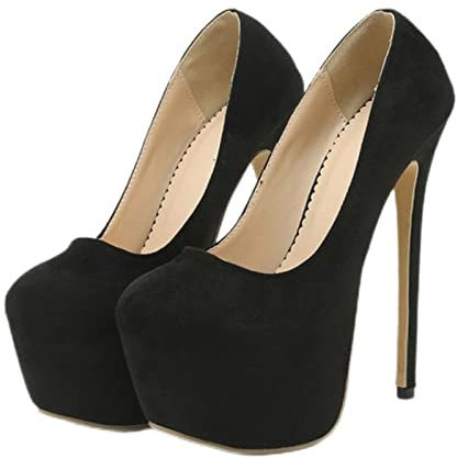 CHUNNUAN Damen Plateau-Pumps für Frühling, Herbst, runde Zehenschnalle, Riemen, 17 cm, super hohe Absätze, Pole-Tanzschuhe, Stiletto-Schwarz, Größe 38