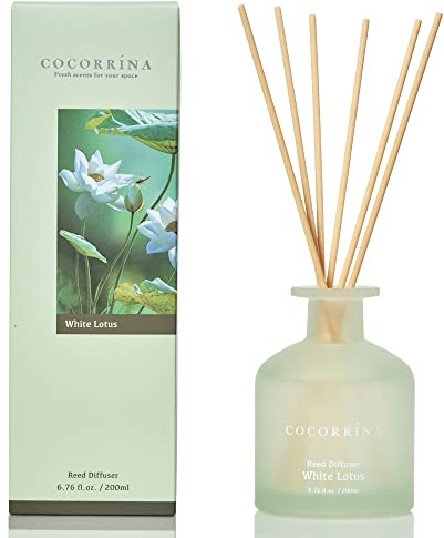 Cocorrína Reed Diffuser - White Lotus 6.76oz Diffuser with Sticks Home Fragrance Essential Oil Reed Diffuser for Home Bedroom Bathroom Shelf Decor Office Decor (Summer Collection)