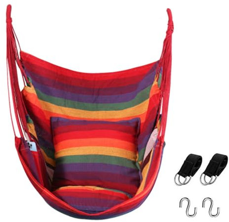 Goutime Hängemattenstuhl, Hängeseil für den Innenbereich, Schaukelstühle für draußen, Zuhause, Schlafzimmer, Terrasse, Hof, Garten, Balkon, max. 150 kg, Regenbogenfarben