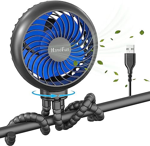 HandFan 4000mAh Battery Operated Stroller Fan Flexible Tripod Clip on Fans with 4 Speeds and Rotatable Max 31Hrs Handheld Personal-Fan for Crib Car Seat Bike Treadmill