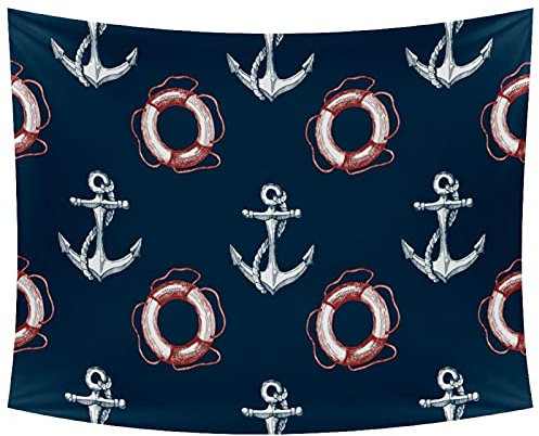 Weißer Schiffsanker, Rettungsring, marineblau, Wandbehang, ästhetische Schlafzimmerdekoration, geeignet für Schlafzimmer, Zuhause, Wohnheim