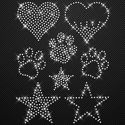 Glitzerdeals Bügelbild aus Strass Set Herzen Pfoten Sterne kristall - 740 Strasssteine - ca. 180 x 235 mm - Made in Germany
