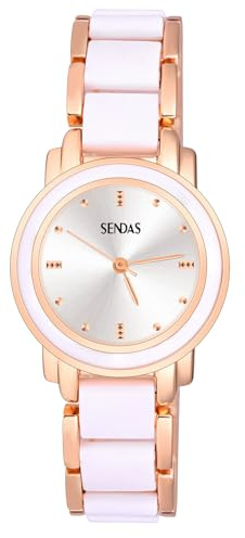 MicLee Damenuhr Analoge Mädchen Armbanduhr rundes Zifferblatt Harz Material Keramik weißes Licht Luxus Quarzuhr aus Legierung 30 M Wasserdicht