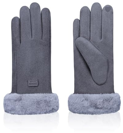 Feelorna Guanti invernali caldi da donna, guanti invernali foderati in pile, termici, touch screen, per esterni, grigio., Taglia unica