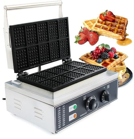 Máquina Para Hacer Gofres Eléctrica, Gofrera Eléctrica Comercial De Acero Inoxidable De 10 Rejillas, Gofrera De 1500 W Con Revestimiento Antiadherente, Temperatura Ajustable De 50 ~ 300 ℃ Y Temporiz