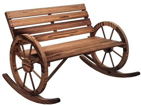 Outsunny Schaukelbank aus Holz, Schwingbank mit Armlehne, 2 Sitzer Gartenbank, Holzbank für Garten, Balkon, bis 240 kg belastbar, Verkohlt, 105 x 88 x 74 cm