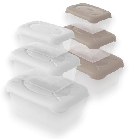 BELLI E FORTI Set 3 Pezzi Contenitore Frigobella in Plastica, Contenitori Plastica con Coperchio Bianco o Tortora, Ermetici per Alimenti Piccoli 0.50+1.00+1.90 LT. per Conservare il Cibo 23×16×10 cm