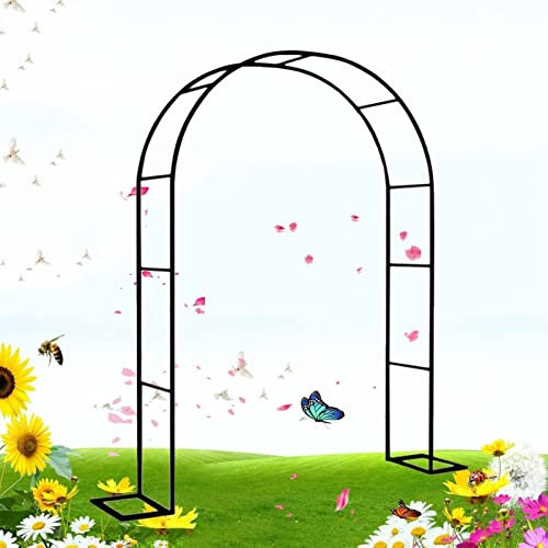 Rosenbogen, Garten-Torbogen Aus Metall, Pergola Rankhilfe Verzinkt Rost, Laubengang Rankgestell Mit Sockel Für Verschiedene Kletterpflanzen, Einfache Montage, 6 Größen,Schwarz,120x220x40CM