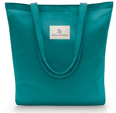 Emma Jonasson Borsa in juta con chiusura lampo e tasca interna - Elegante borsa shopper da donna - Borsa per la spesa con manico lungo - perfetta come borsa Tote, borsa in tessuto, 33 x 23 x 2 cm
