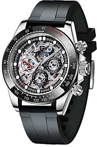 Pagani Design Luxus Herren Automatikuhr Juwel Regenbogen Lünette Skelett Zifferblatt Edelstahl 100M Wasserdicht Leuchtend Multifunktions Sport Chronographen Uhren