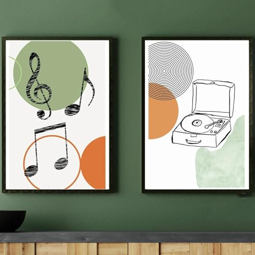 FOKTMS Abstraktes Grammophon, minimalistische Musik, nordische Poster und Drucke, moderne Wandkunst, Leinwand, Gemälde, Bilder, Heimdekoration, 40 x 60 cm, 2 Stück, ohne Rahmen