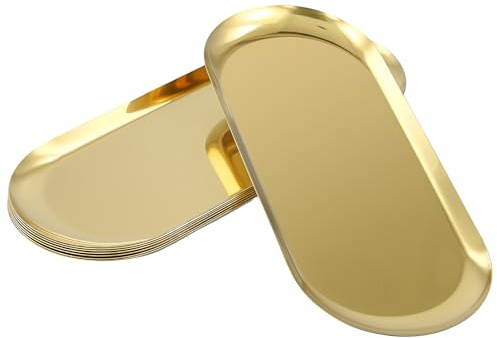 JIEHIN 8 stycken gyllene brickor, oval, 23 x 9,5 cm liten dekorativ bricka guld rostfritt stål bricka, serveringsbricka, dekoration, guld, rostfritt stål, förvaringsbricka för smycken, ljus, kosmetika