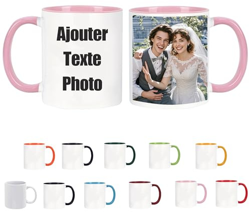 Tasse Personnalisable & Mug Personnalisé avec Votre Photo/Texte, Mugs et Tasses à Café, Tasse Personnalisée, Mug Personnalisé Photo, Cadeau Personnalisé Cadeau D'anniversaire (Rose)