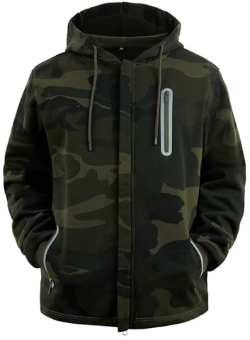 Wirltte Men's Hoodie Zip up Hooded Sweatshirt Full Zip Work Hoodies with Zipper Pockets Camouflage M