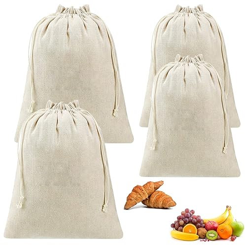 KALUROIL Lot de 4 Sacs à Pain en Lin pour Tous Les Types de Pain, Pâtisseries, Fruits et Légumes, Lavables et Réutilisables - Sacs de Rangement Réutilisables (2 * 30x40cm, 2 * 20 * 30cm)