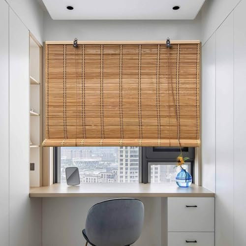 Retro Bambus Rollo Jalousien Raffrollo aus Bambus Bambusrollo 60% Blickdicht Lichtfilter Vorhänge 45-170cm Breit 100-240cm Hoch Sichtschutz Sonnenschutz Rollos für Türen & Fenster(W80xH100cm)