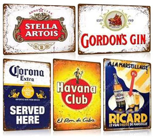5ER SET Retro Blechschilder Metallschilder Bier-schilder für Bar Pub Club Theken Partykeller Wand Dekoration Werbeschild Geschenk 20x30cm (SET A)