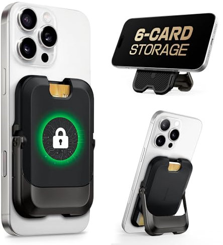 SUPCASE Porte-Cartes Magsafe avec Support Téléphone, Portefeuille Magnetique [Maintien 6 Cartes] [Blocage RFID] [Magnétique Puissant] Portefeuille pour iPhone 17/16/15/14/13/12 Série, Noir