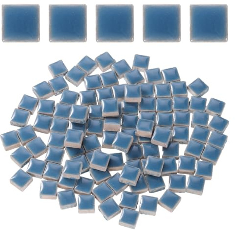 QUARKZMAN 100g Quadratische Mosaikfliesen 1x1cm bunte Himmelblau | bunte Keramik-Mosaikfliesen, Für Bastelbedarf in Großpackungen zur Heimdekoration Kunsthandwerk DIY-Projekte