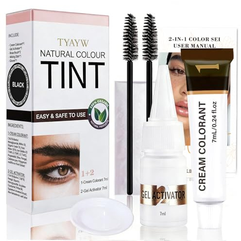 Lash Color Kit, Instant Eyebrow & Eyelash Color Set with Natural Ingredients, Temporary Brow & Lash Color for Home DIY, Safe & Easy for Beginner, 7ml-Black