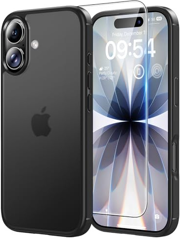 TAURI for iPhone 17 Case, Anti-Yellowing with Screen Protector, Translucent Matte Military-Grade Protection Shockproof Slim Phone Case for iPhone 17, Matte Black