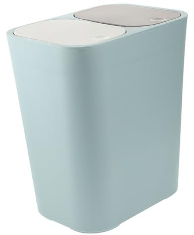 BEBEMOKO Poubelle Double Compartiment Sèche Et Humide Cuisine Et Salle De Bain, Plastique Bleu Couvercle, Conteneur à Déchets Séparés, Usage Domestique