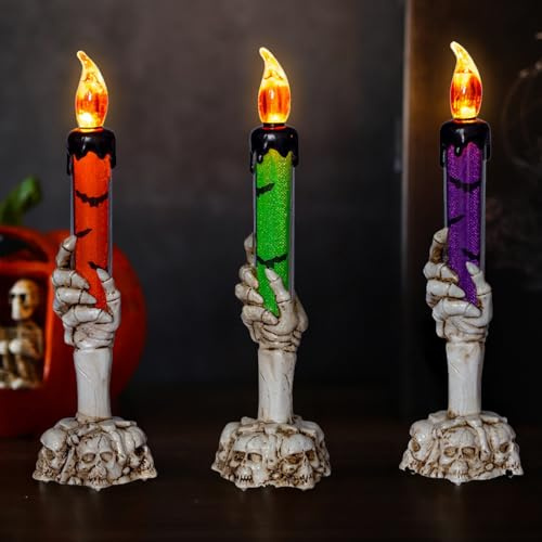 Halloween skeletthand stearinljus, 3 stycken dödskallampor, LED-rökfria lampor, spöke hand ljushållare för halloween fester hemma bordsljus dekor kreativ gåva