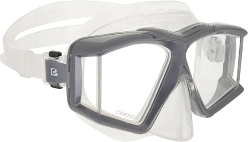 Cressi Horizon Mask Clear/Graphite - Maschera Unisex per Immersioni e Snorkeling Dotata di 4 Vetri Temperati Separati per Una Visione Panoramica Senza Interruzioni, Trasparente/Grafite