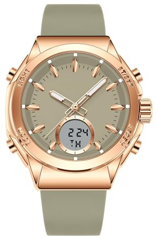 Relojes para Damas Impermeables Relojes Deportivos para Mujeres con Correa de Silicona Suave, Relojes de Pulsera de Moda para Mujeres con Pantalla Dual Digital Analógica Alarma Fecha Luz Nocturna para