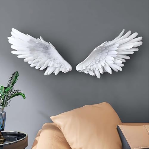 Engelsflügel Wanddekoration, 3D große weiße Engelsflügel Wandskulpturen Kunst Dekor, Wandbehang mit Federflügeln, für die Wand im Wohnzimmer und Schlafzimmer,Weiß