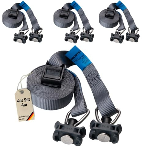 LOADCARE 4er Set 4m Zweiteiliger Spanngurt mit Klemmschloss Befestigungsgurt Schnellspanngurt für Airlineschine Zurrschiene 175 daN (Anthrazit)