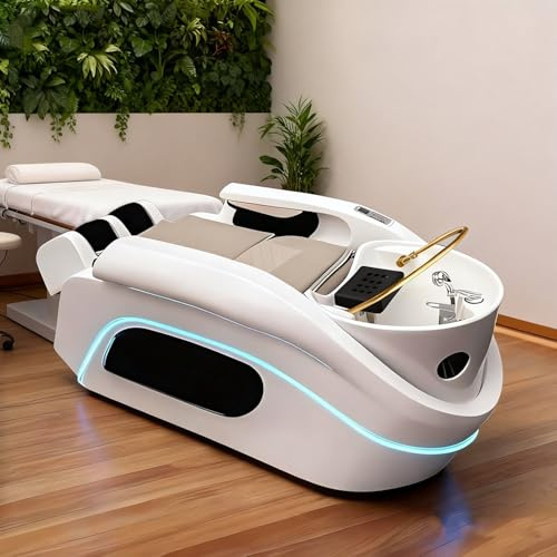 Lit de Spa pour la tête avec lumière LED et Support pour téléphone, lit de Massage électrique pour Le Lavage des Cheveux, équipement de shampoing au Design géométrique en Arc