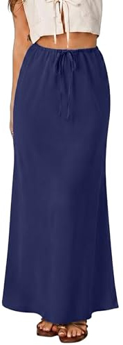 REORIA Maxi Skirt Women's Skirts High Waist A-line Pencil Skirt Elegant Long Midi Skirts with Elastic Waistband