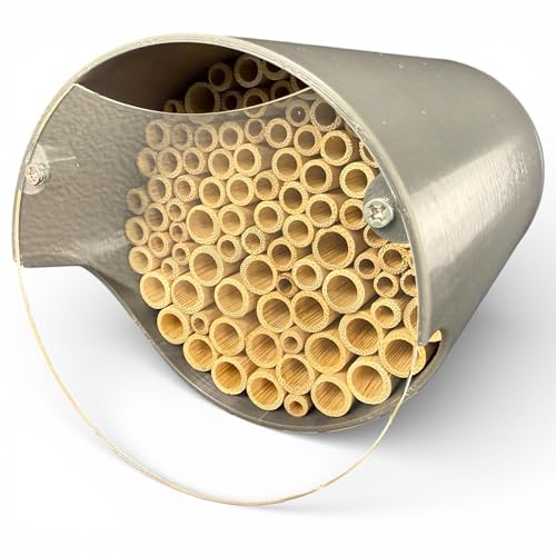 Ape selvatica – assolutamente resistente e resistente alle intemperie – hotel per insetti con manicotti di bambù – Hotel di alta qualità per gli amanti del giardino (grigio, con copertura per uccelli)