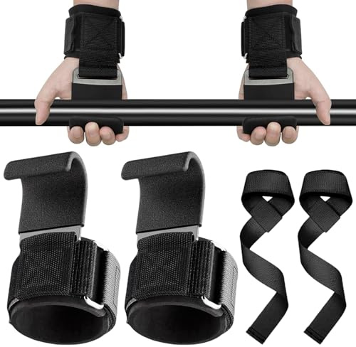 TTYSHIP® 2 Stück Zughilfen Haken, Gewichtheberhaken mit 2 Lifting Straps | Zughilfen Krafttraining für Bodybuilding, Krafttraining, Fitness