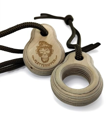 Fingertrainer Klettern aus Holz – Portables Hangboard 2er Set fürs Bouldern | Open Hand, Half Crimp, Pocket-Ring, Warm-up am Fels, mobile Trainingsroutine, Kordelaufhängung, Geschenk für Kletterer