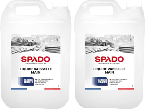 SPADO- Liquide vaiselle cuisine - Nettoie, dégraisse et désincruste - Fait briller - Elimine tâches et odeurs - Parfum citron - 5L - Fabrication française (Lot de 2)