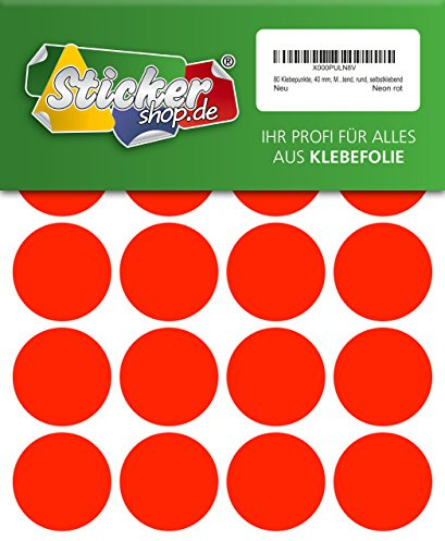 80 Klebepunkte, 40 mm, Markierungspunkte, Punkt, PVC, Vinyl, Folie, Neon, rot, leuchtend, rund, selbstklebend