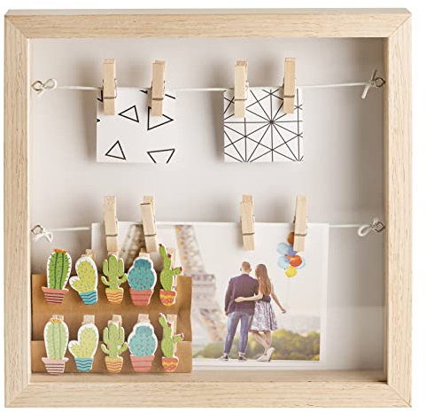 Gadgy 3D Objektrahmen - Tiefer Bilderrahmen mit Glas und Klammern, Ideal zum Befüllen für DIY Geschenke, Erinnerungen, Fotos und kreative Deko - 25x25 cm