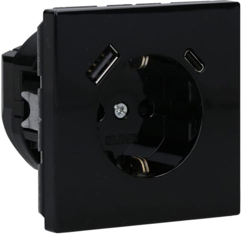 Jung LS1520-15CASW SCHUKO-Steckdose mit USB Typ AC (3A) mit erhöhtem Berührungsschutz (Thermoplast bruchsicher) Schwarz Serie LS