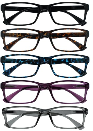 The Reading Glasses Company Die Lesebrille Unternehmen 5er-Pack Leser Schwarz Braun Blau Lila Grau Herren Damen Lesehilfe RRRRR92-12357 +2,50