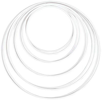 Rayher 25212102 Anelli in Metallo in 5 Taglie Assortite, 10 Pezzi, Spessore circa 3 mm, Cerchi Metallici per Hobbistica, Acchiappasogni, Decorazioni in Macramè e Ghirlande, Colore Bianco