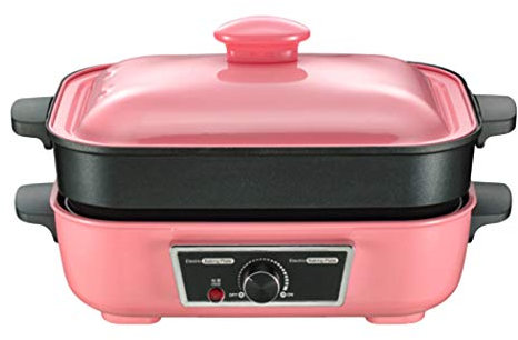 2 en 1 Multifuction barbecue électrique et Hot Pot, Frying Pan, Korean Barbecue Grill Revêtement anti-adhésif multi plaque 2-pièces pour griller, braiser, soupe, crêpes, Brochettes, Teppanyaki,Rose